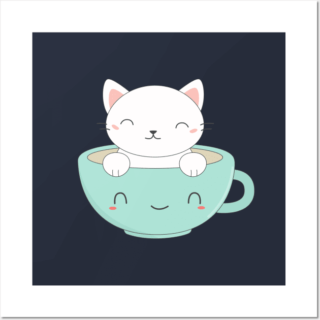 Kawaii and cute kitten t-shirt Wall Art by happinessinatee